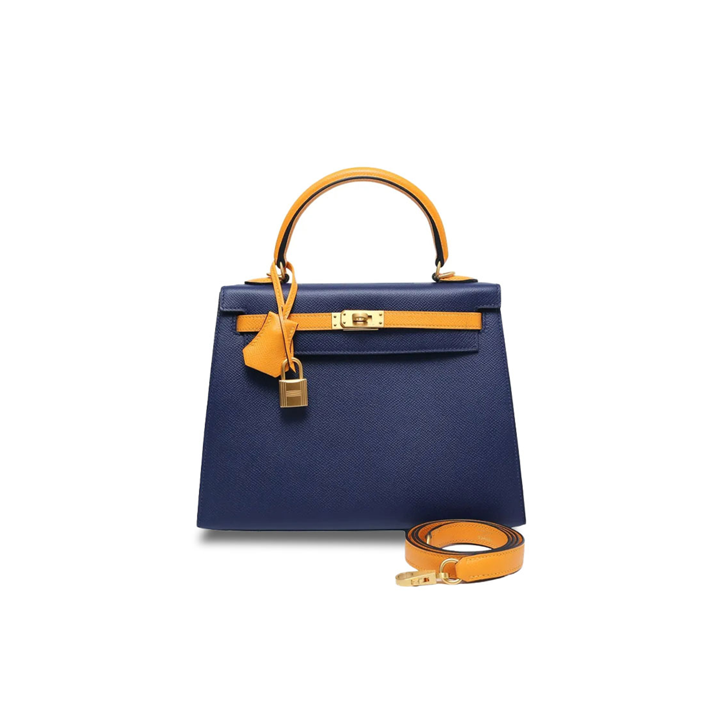 HERMÈS MASTER KELLY 28 EPSOM SAPPHIRE BLUE SUN YELLOW (28*22*10cm) 